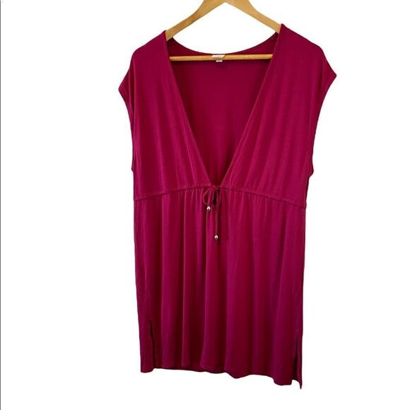 MERONA Cranberry Deep V Lightweight Short Sleeve Tunic Top L - Picture 1 of 9